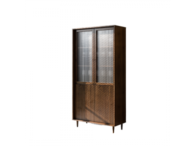 Cristaleira Feita em Madeira Maciça com o acabamento na cor castanho amadeirado. Duas portas com vidro canelado e duas em madeira | Coleção Jazz